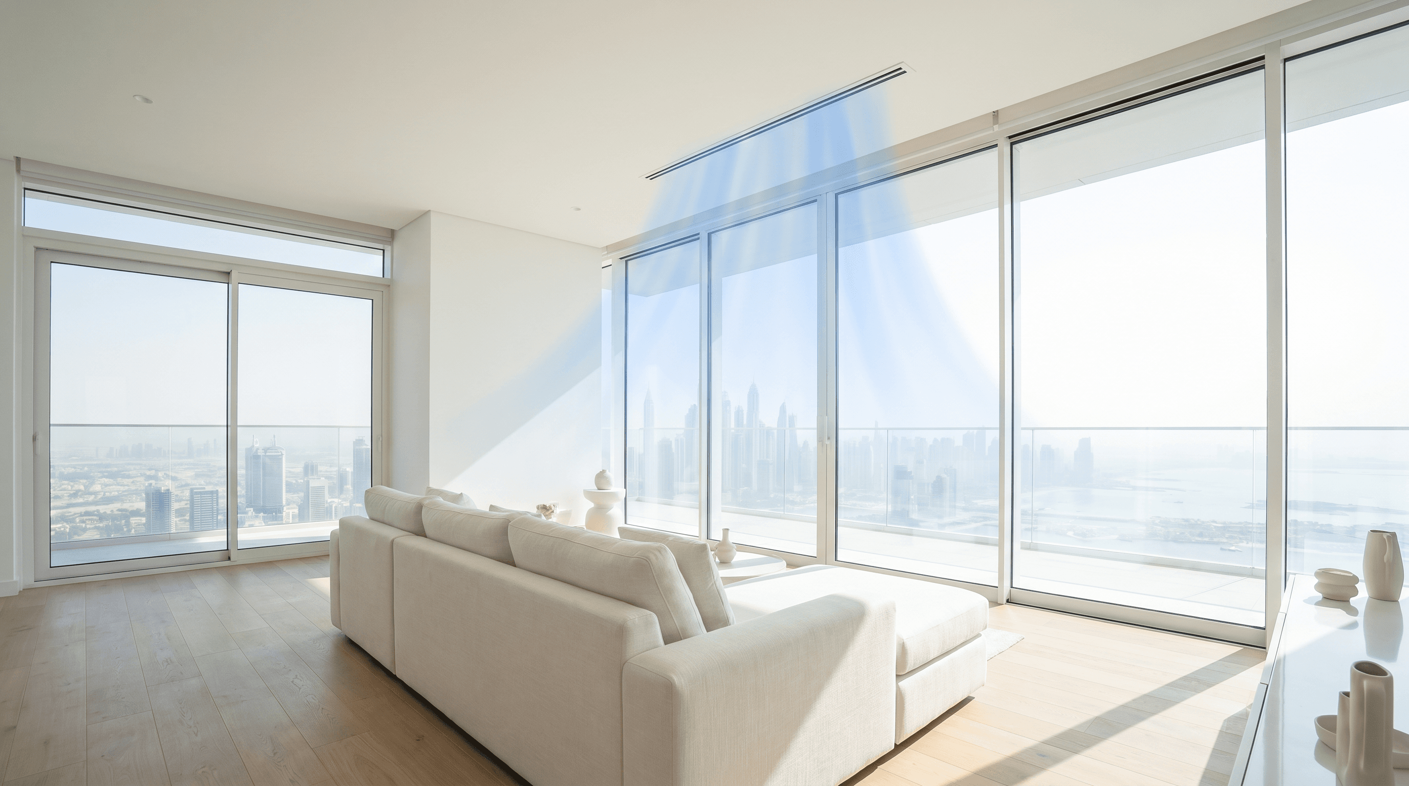 Clean air from a discreet ceiling diffuser in a Dubai apartment